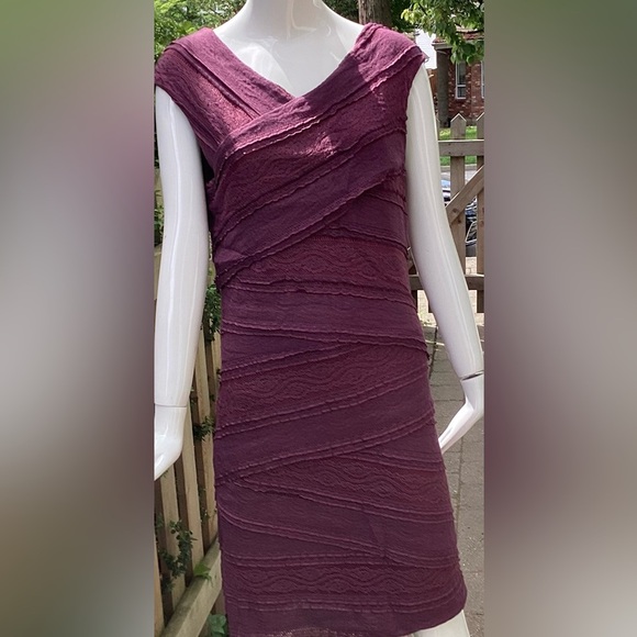 Hem And Thread Lacey Fitted Dress, Plum Colour, Cotton Blend, Lg - Picture 3 of 10